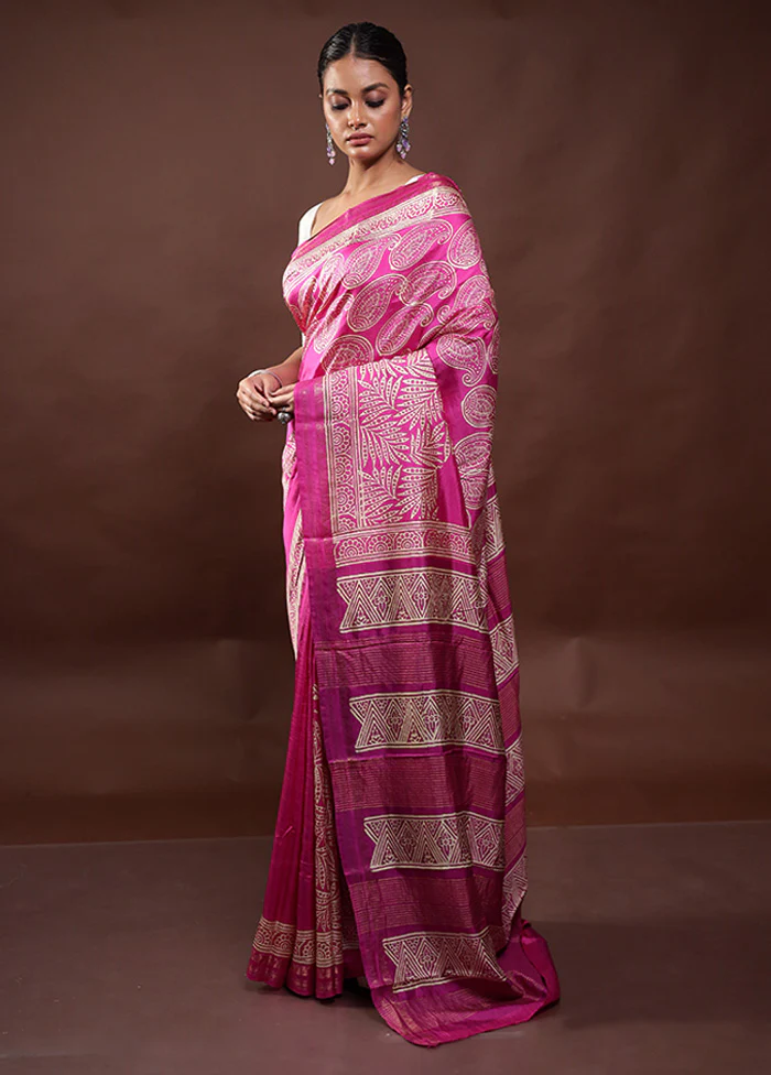 Pink Pure Bishnupuri Silk Saree Without Blouse Piece - Image 4