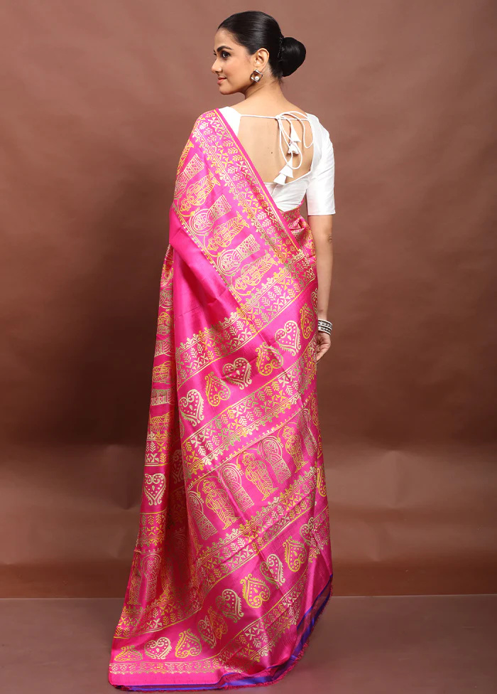 Pink Pure Bishnupuri Silk Saree Without Blouse Piece - Image 3