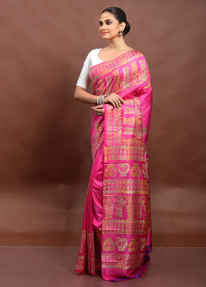 Pink Pure Bishnupuri Silk Saree Without Blouse Piece - Image 4
