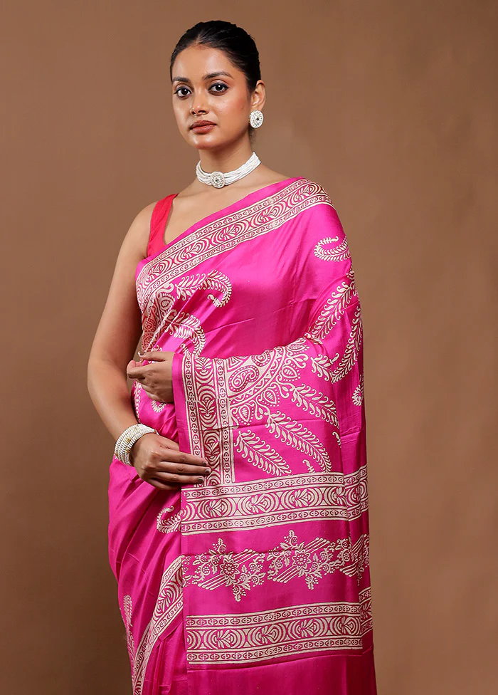 Pink Pure Bishnupuri Silk Saree Without Blouse Piece - Image 2
