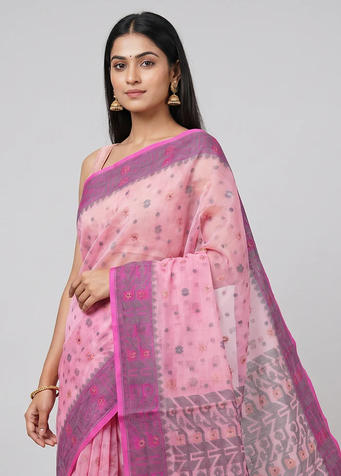Pink Pure Cotton Jamdani Saree Without Blouse Piece - Image 2