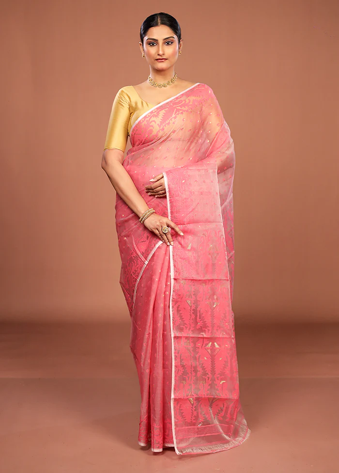 Pink Pure Cotton Jamdani Saree Without Blouse Piece - Image 2