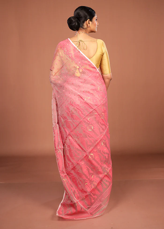 Pink Pure Cotton Jamdani Saree Without Blouse Piece - Image 3