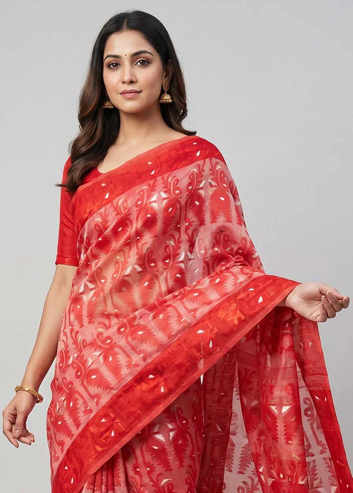 Pink Pure Cotton Jamdani Saree Without Blouse Piece - Image 2