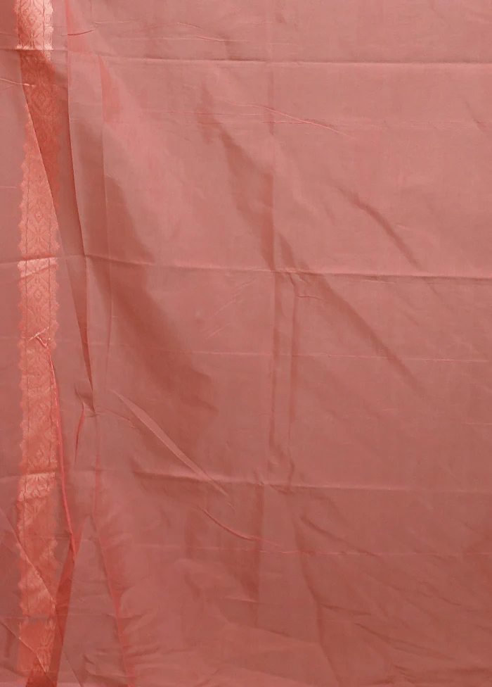 Peach Pure Cotton Saree With Blouse Piece - Image 5