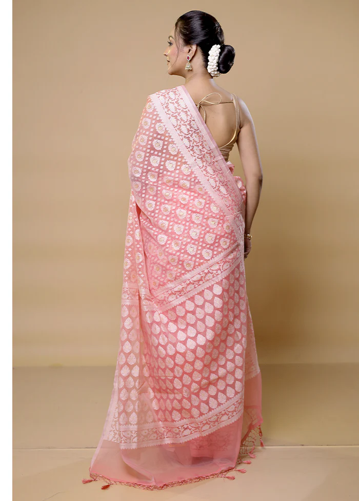 Pink Pure Cotton Saree With Blouse Piece - Image 3