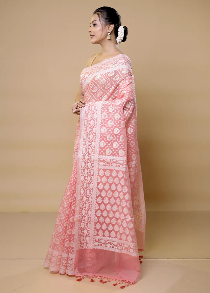 Pink Pure Cotton Saree With Blouse Piece - Image 4