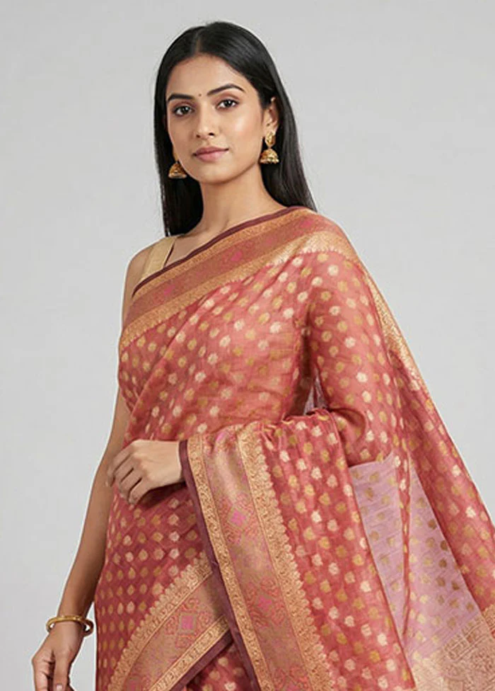 Pink Pure Cotton Saree With Blouse Piece - Image 2