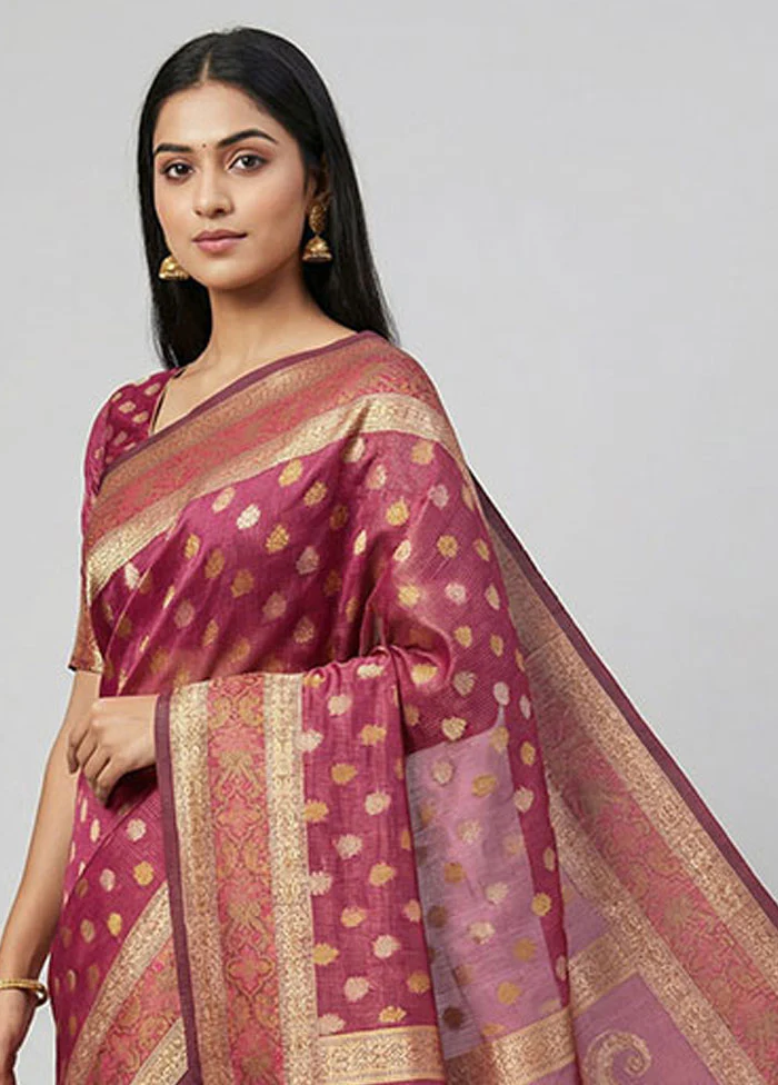 Pink Pure Cotton Saree With Blouse Piece - Image 2