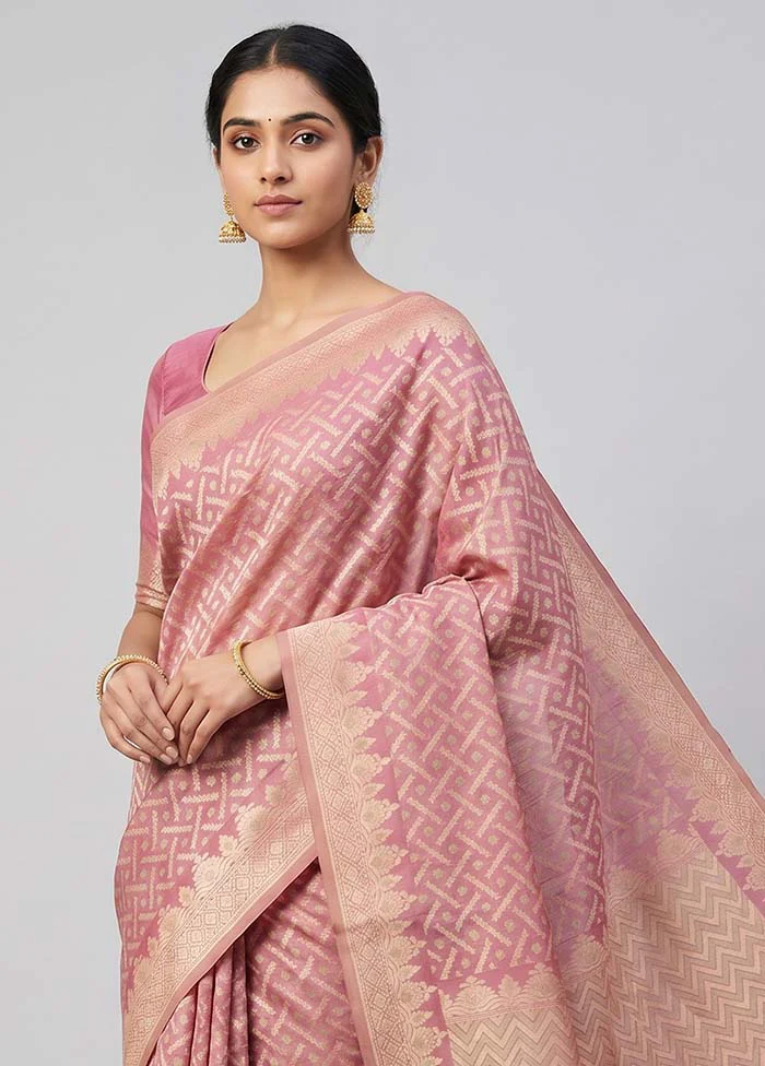 Pink Pure Cotton Saree With Blouse Piece - Image 2