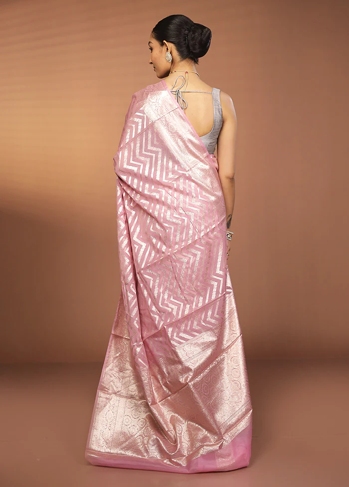 Pink Pure Cotton Saree With Blouse Piece - Image 3