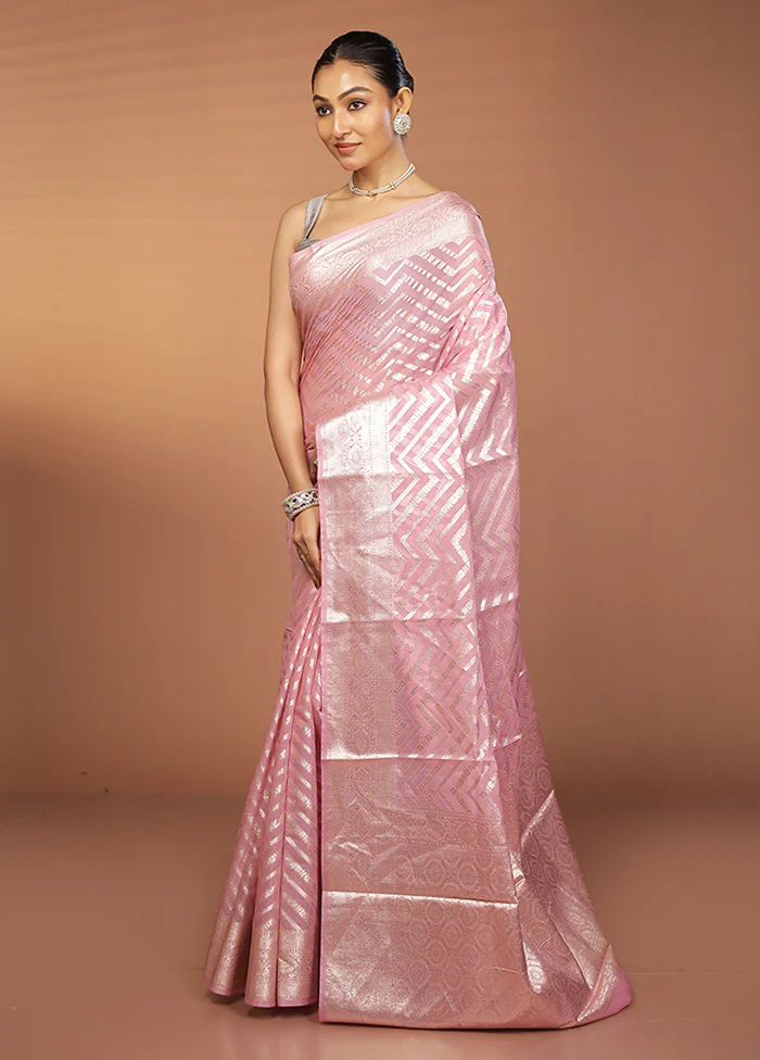 Pink Pure Cotton Saree With Blouse Piece - Image 4