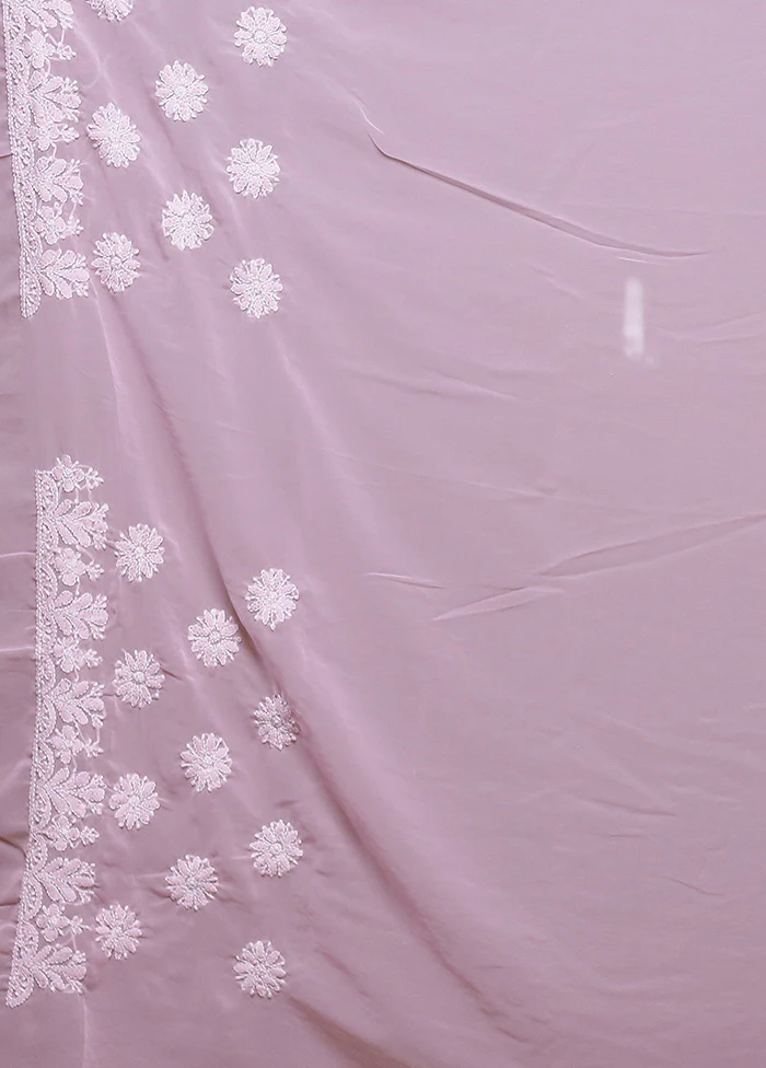 Purple Pure Cotton Saree With Blouse Piece - Image 5