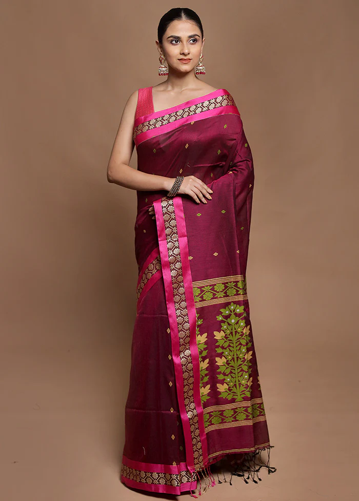 Pink Pure Cotton Saree With Blouse Piece