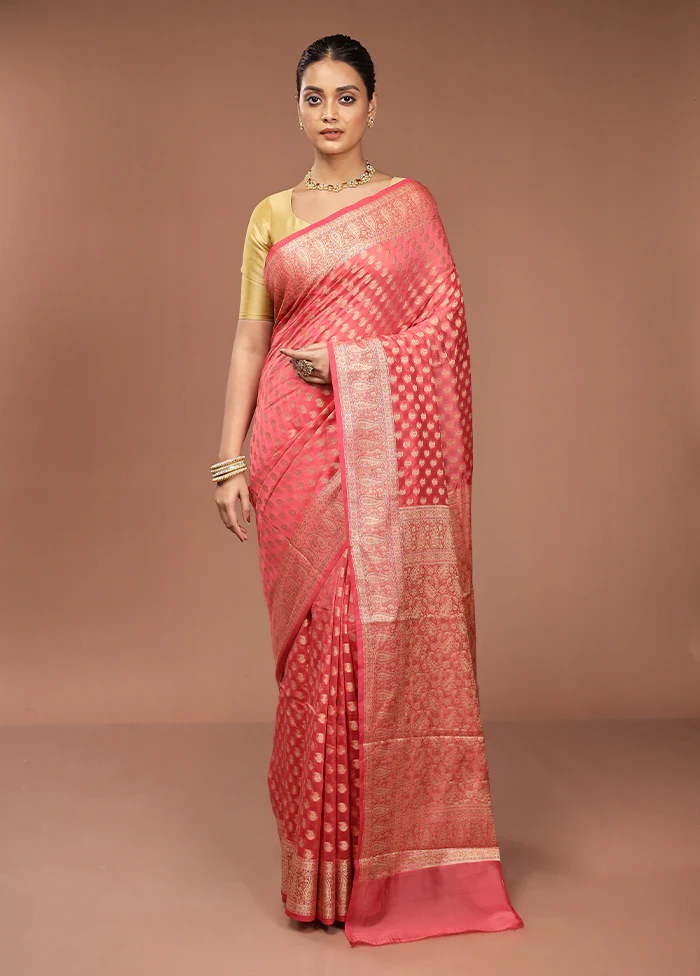 Pink Pure Cotton Saree With Blouse Piece - Image 2