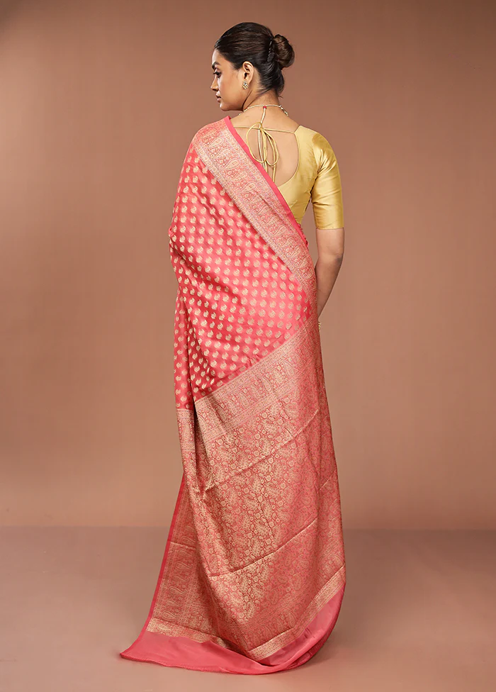 Pink Pure Cotton Saree With Blouse Piece - Image 3