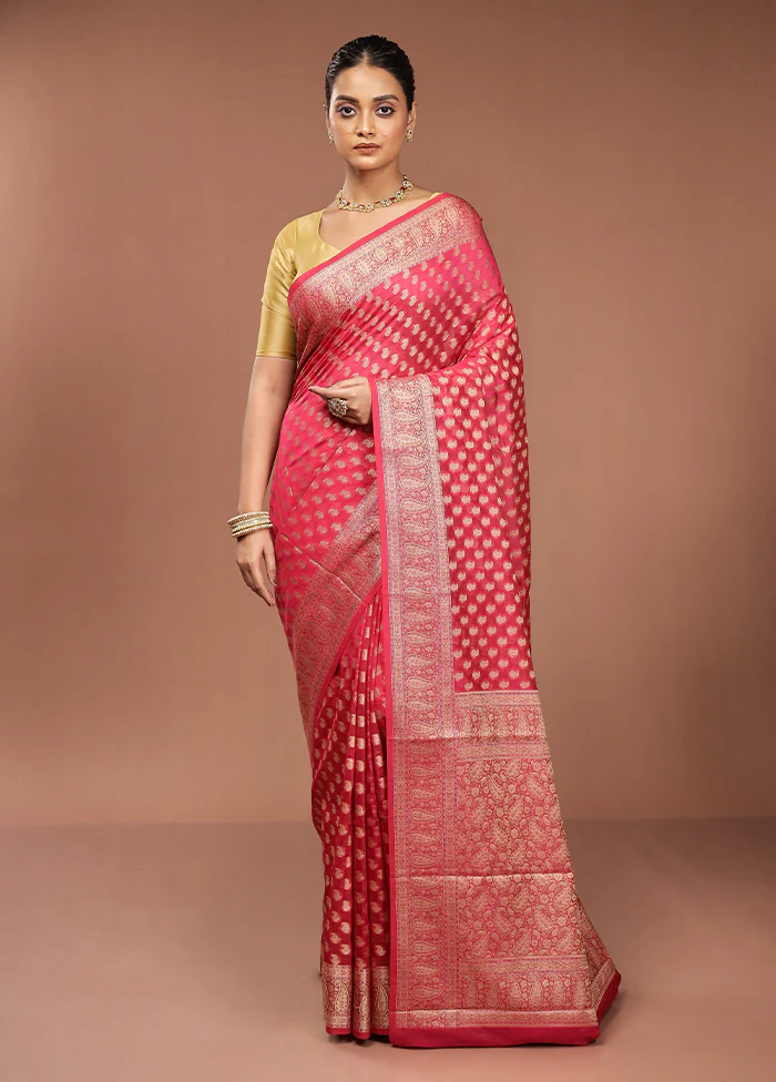 Pink Pure Cotton Saree With Blouse Piece - Image 2