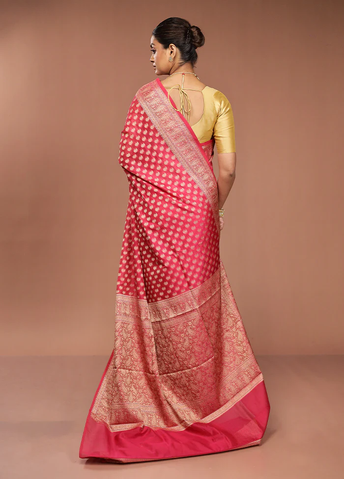 Pink Pure Cotton Saree With Blouse Piece - Image 3
