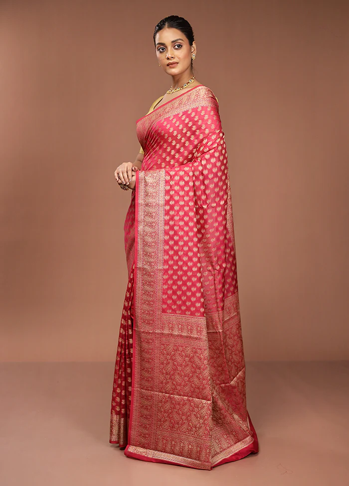 Pink Pure Cotton Saree With Blouse Piece - Image 4