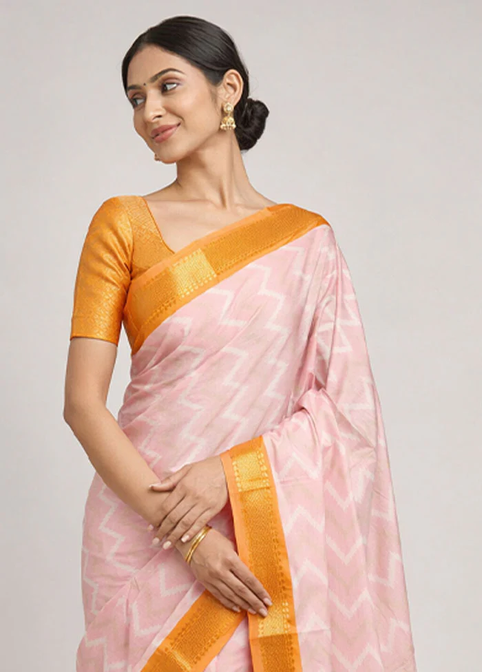 Pink Pure Cotton Saree With Blouse Piece - Image 2