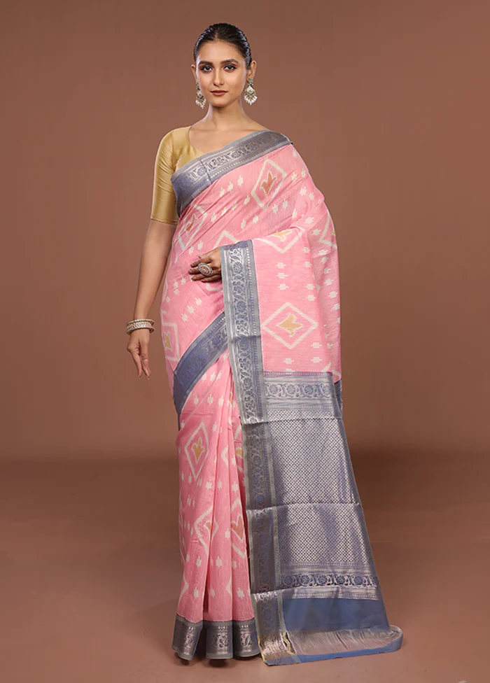 Pink Pure Cotton Saree With Blouse Piece - Image 2
