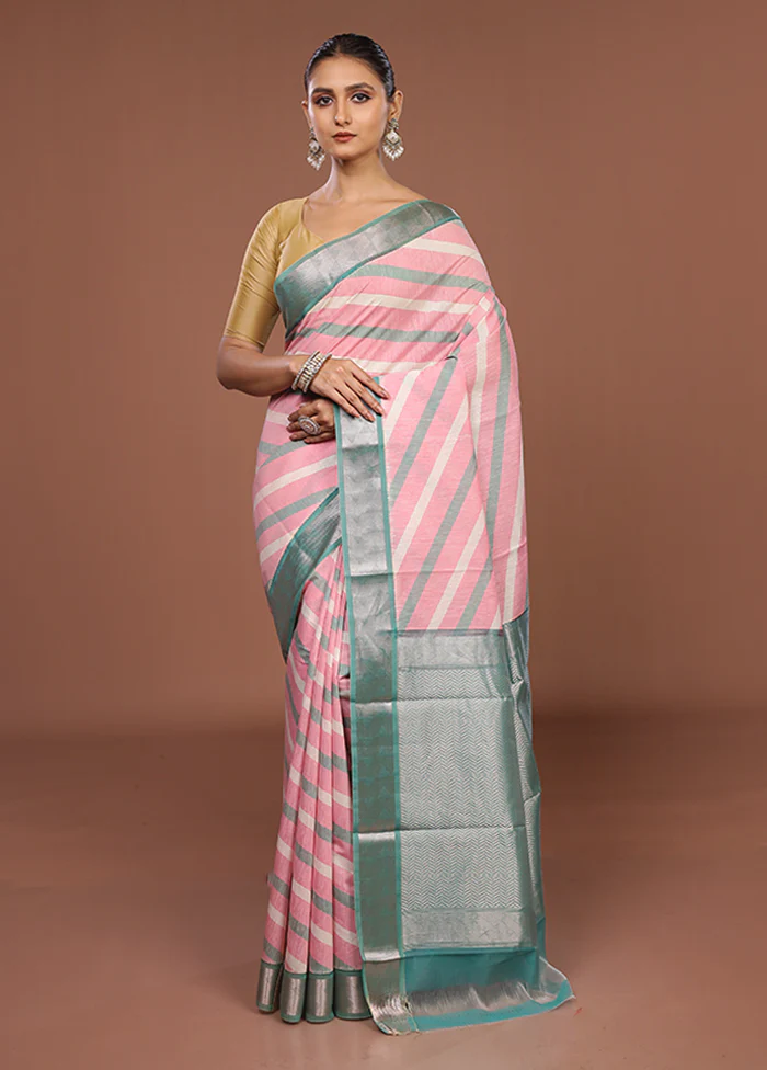 Pink Pure Cotton Saree With Blouse Piece - Image 2