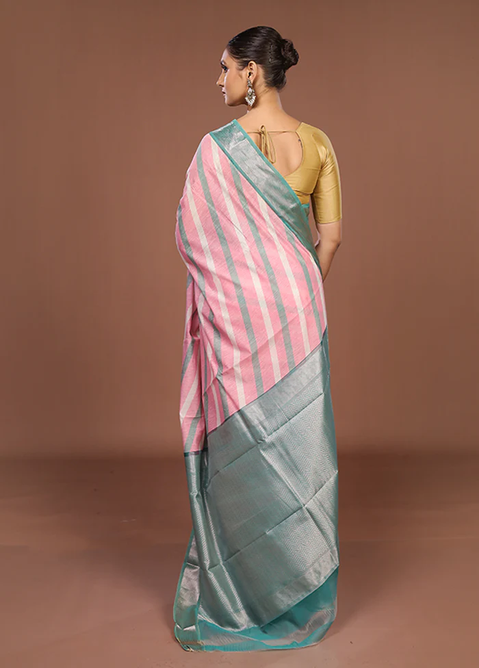 Pink Pure Cotton Saree With Blouse Piece - Image 3