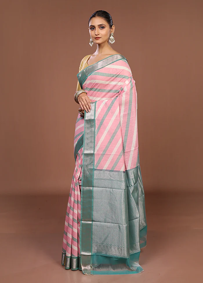 Pink Pure Cotton Saree With Blouse Piece - Image 4