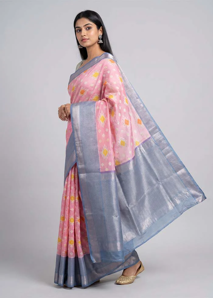 Pink Pure Cotton Saree With Blouse Piece