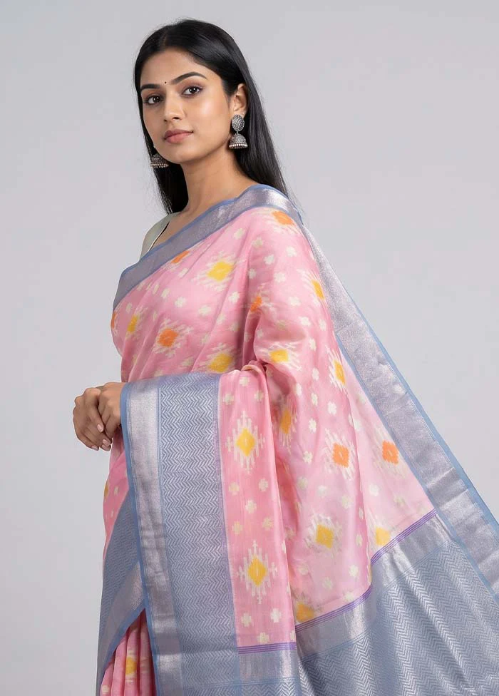 Pink Pure Cotton Saree With Blouse Piece - Image 2