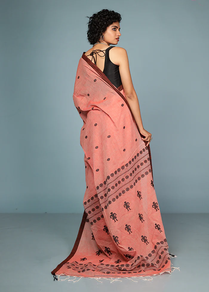 Pink Pure Cotton Saree Without Blouse Piece - Image 3