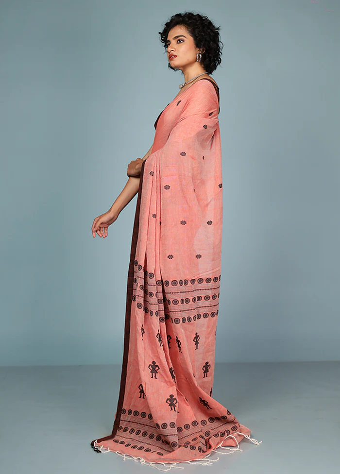 Pink Pure Cotton Saree Without Blouse Piece - Image 4