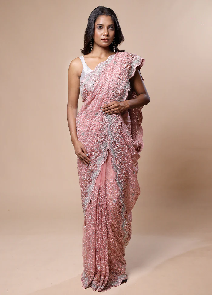 Pink Pure Handloom Silk Saree With Blouse Piece - Image 2