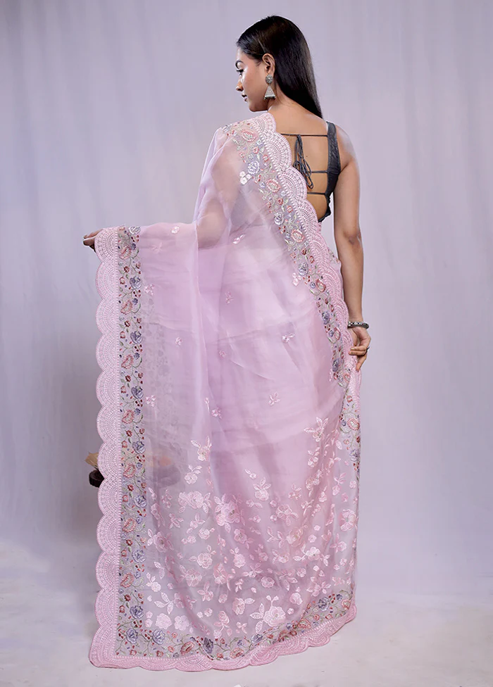Pink Pure Organza Saree With Blouse Piece - Image 4