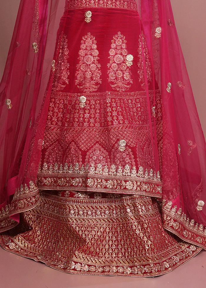 Pink Pure SIlk Dupatta Lehenga Set - Image 3