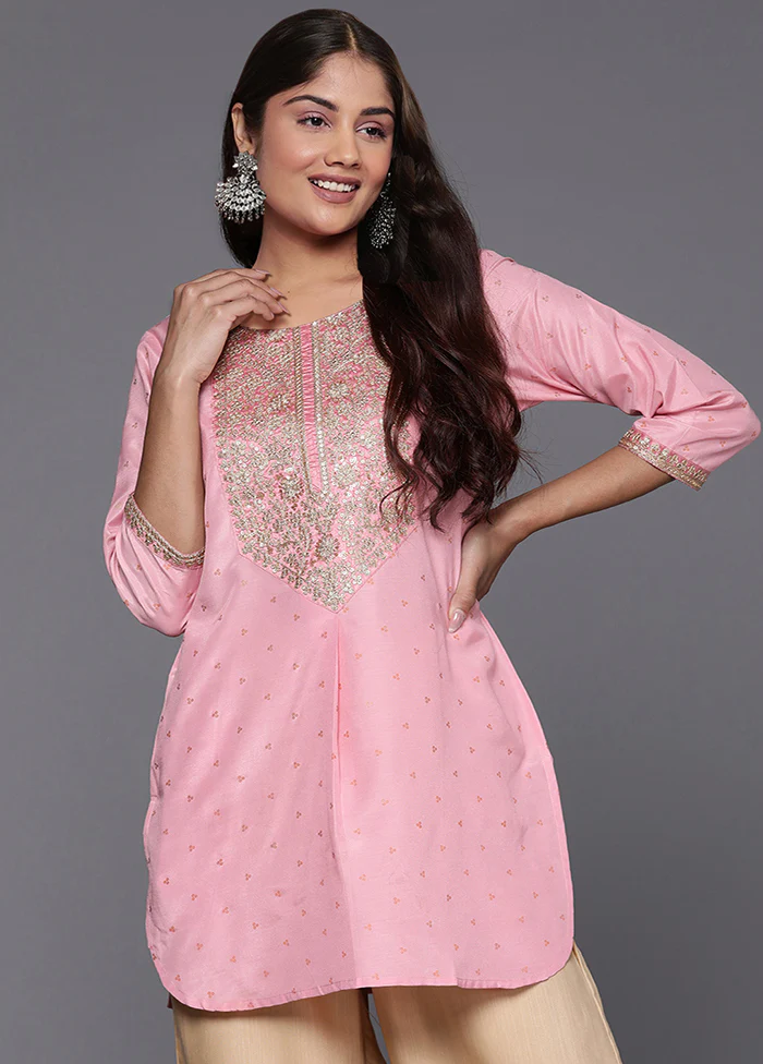 Pink Readymade Silk Tunic - Image 2