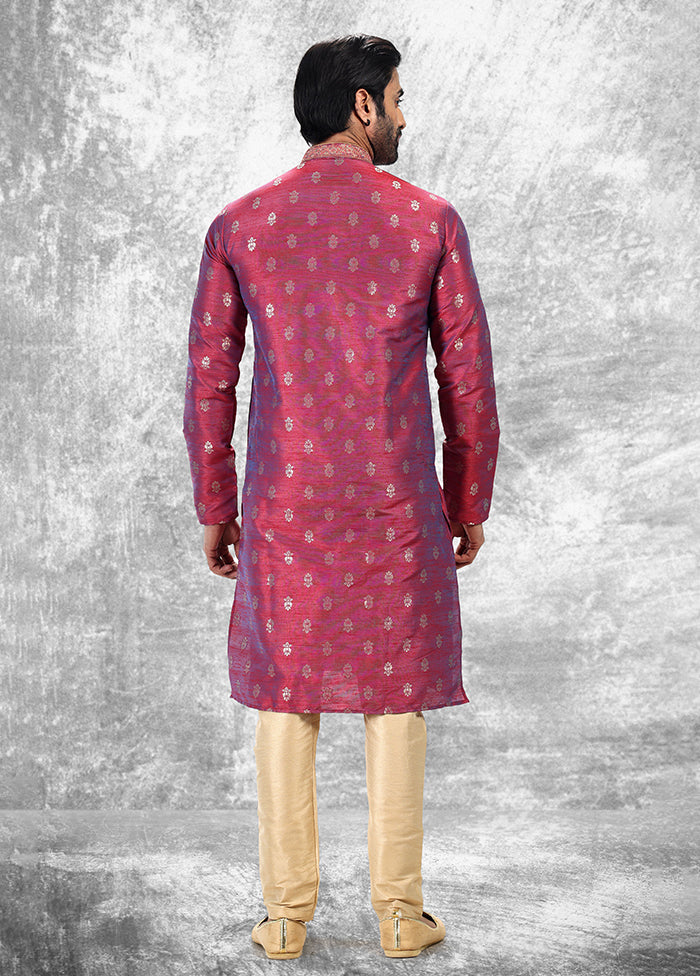 Pink Silk Kurta & Pajama Set - Image 3