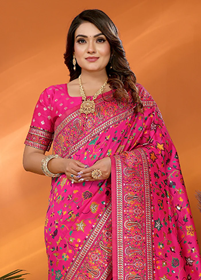 Pink Spun Silk Saree With Blouse Piece - Image 2