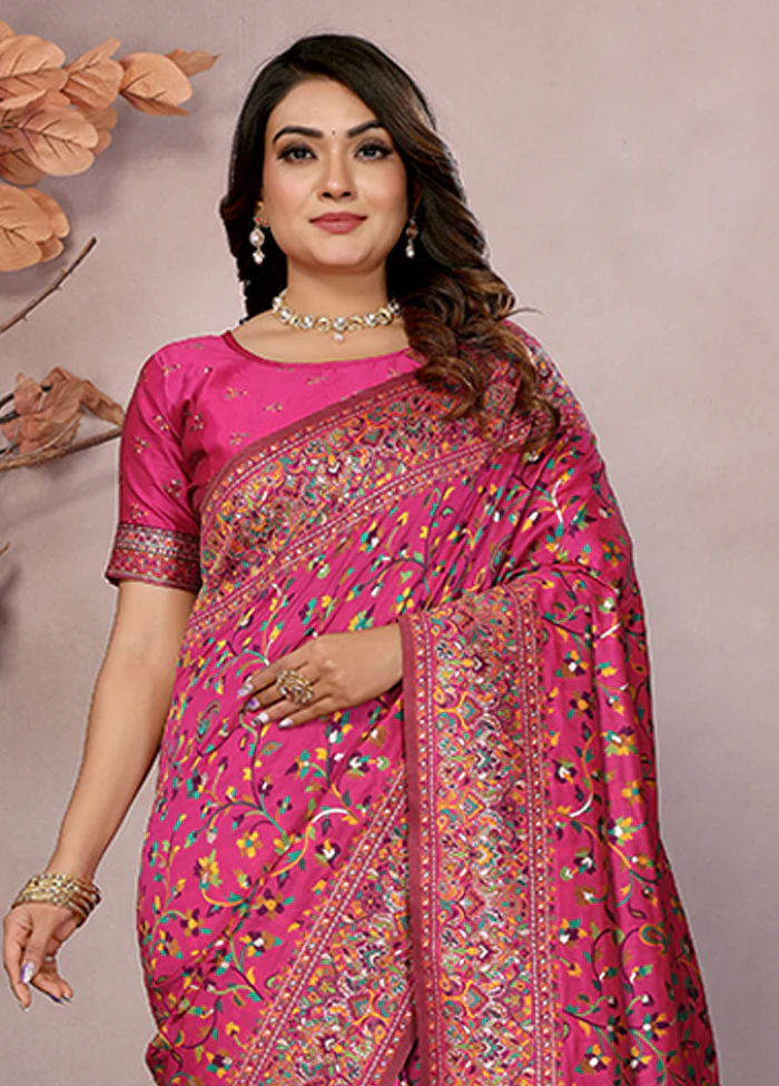 Pink Spun Silk Saree With Blouse Piece - Image 2
