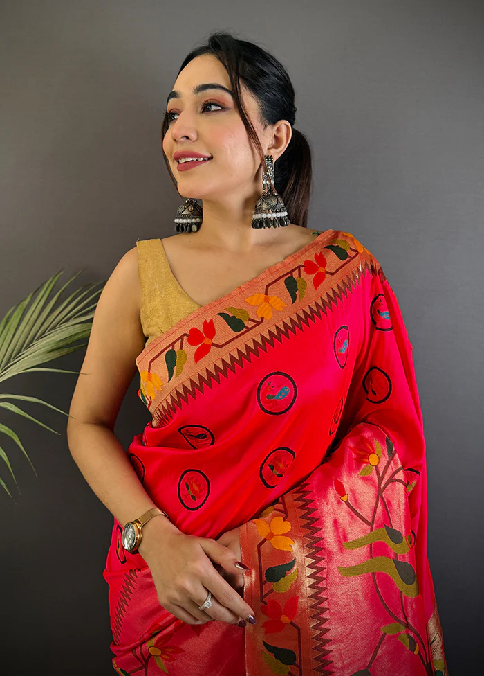 Pink Spun Silk Saree With Blouse Piece - Image 2