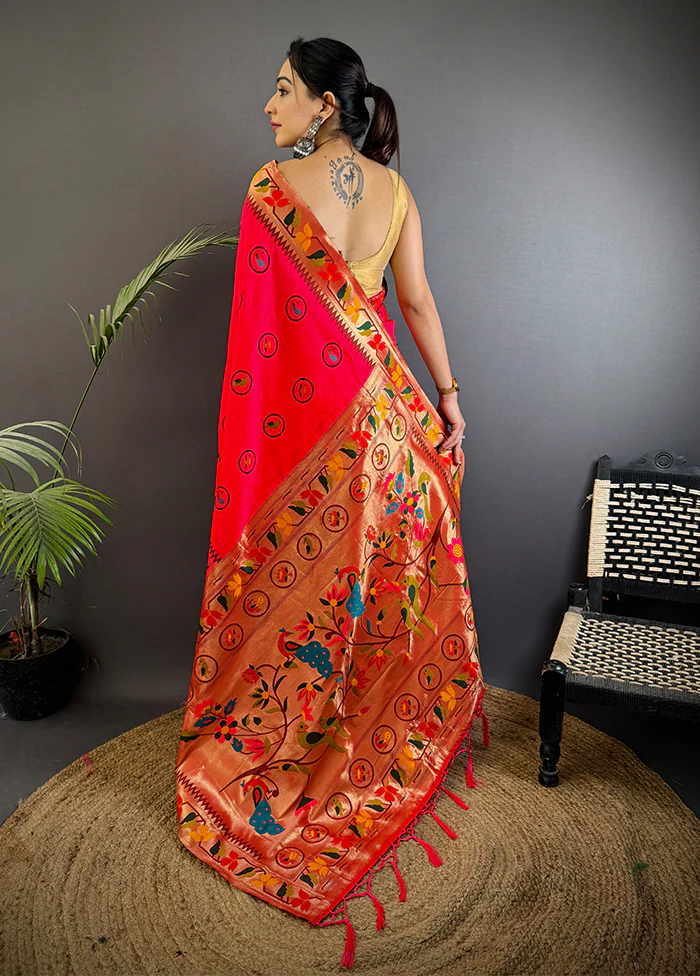 Pink Spun Silk Saree With Blouse Piece - Image 3