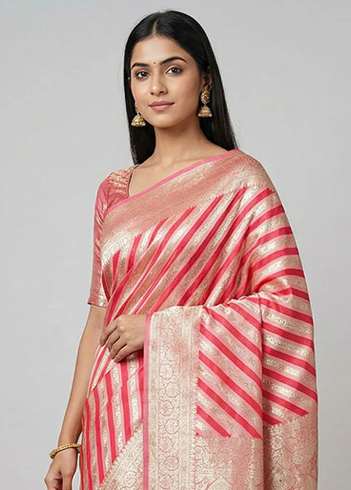 Pink Tanchoi Silk Saree With Blouse Piece - Image 2