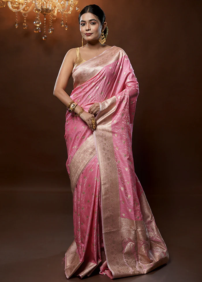Pink Tanchoi Silk Saree With Blouse Piece