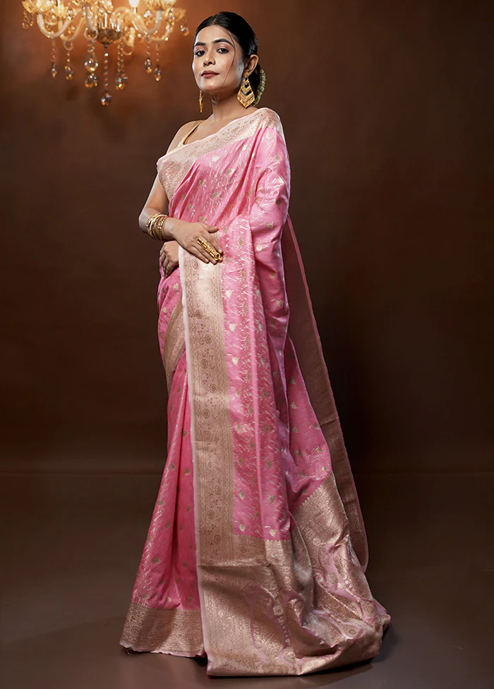 Pink Tanchoi Silk Saree With Blouse Piece - Image 3