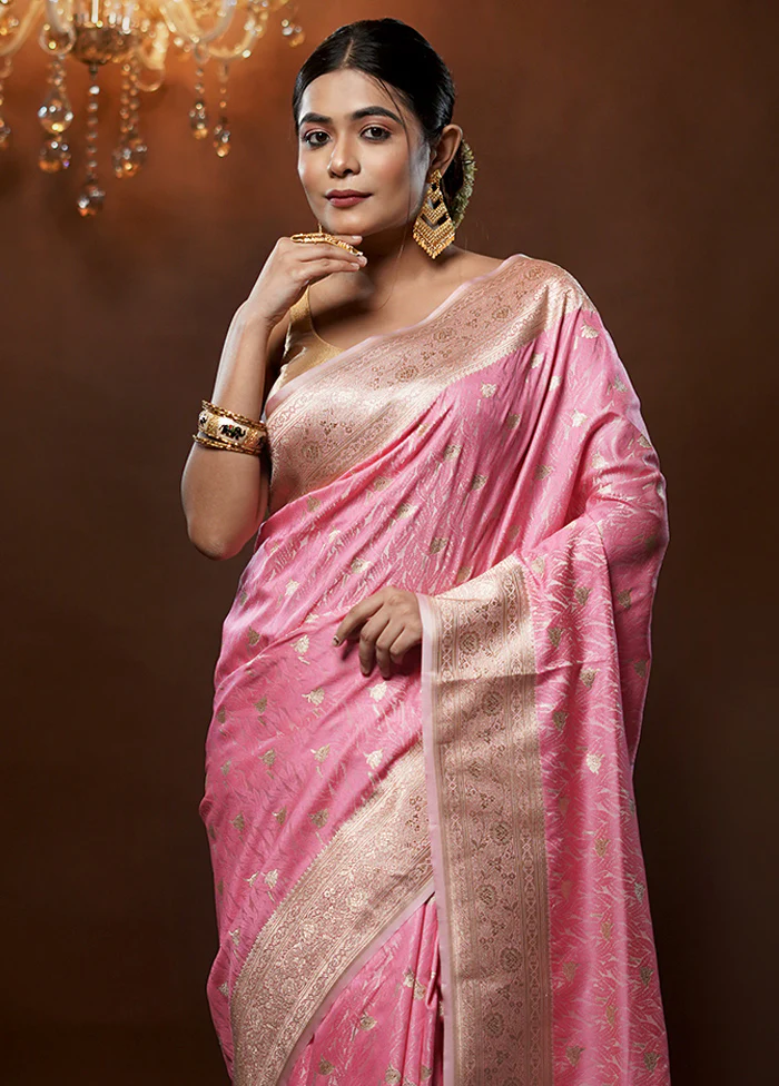 Pink Tanchoi Silk Saree With Blouse Piece - Image 4