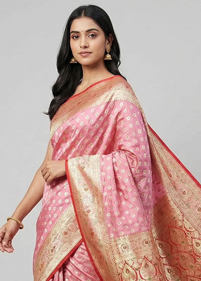 Pink Tanchoi Silk Saree With Blouse Piece - Image 2