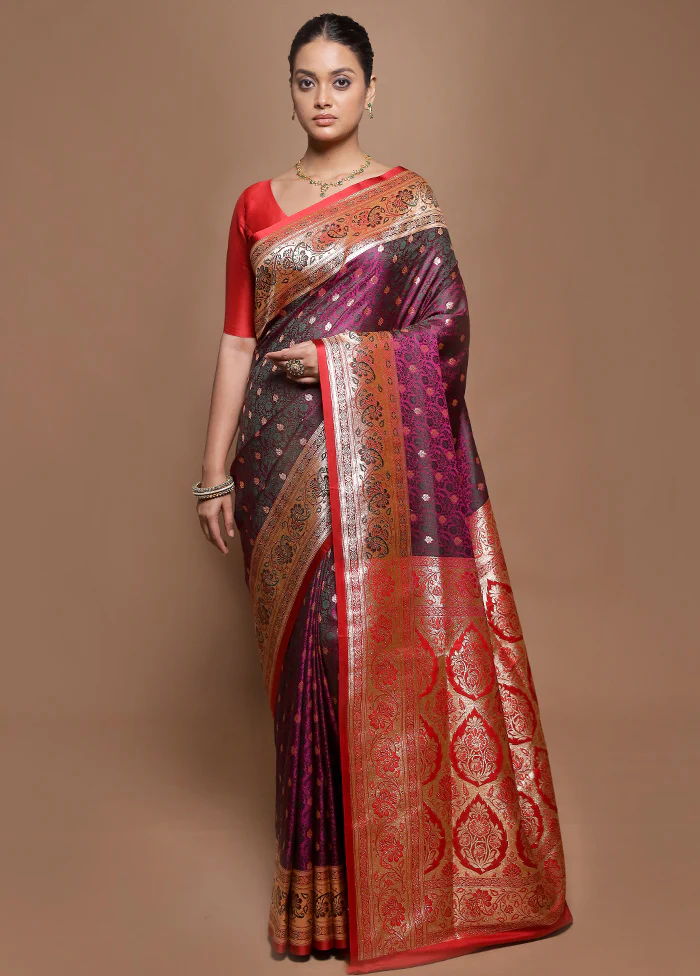 Purple Tanchoi Silk Saree With Blouse Piece