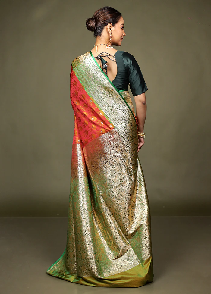 Orange Tanchoi Silk Saree With Blouse Piece - Image 3