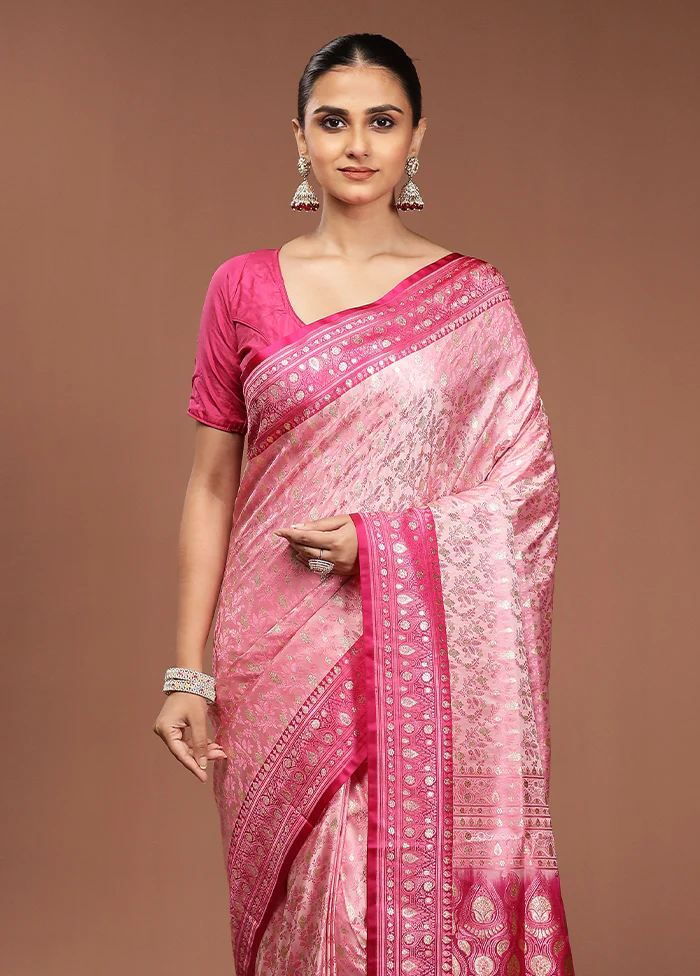 Pink Tanchoi Silk Saree With Blouse Piece