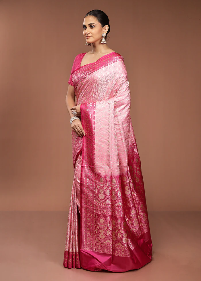 Pink Tanchoi Silk Saree With Blouse Piece - Image 4